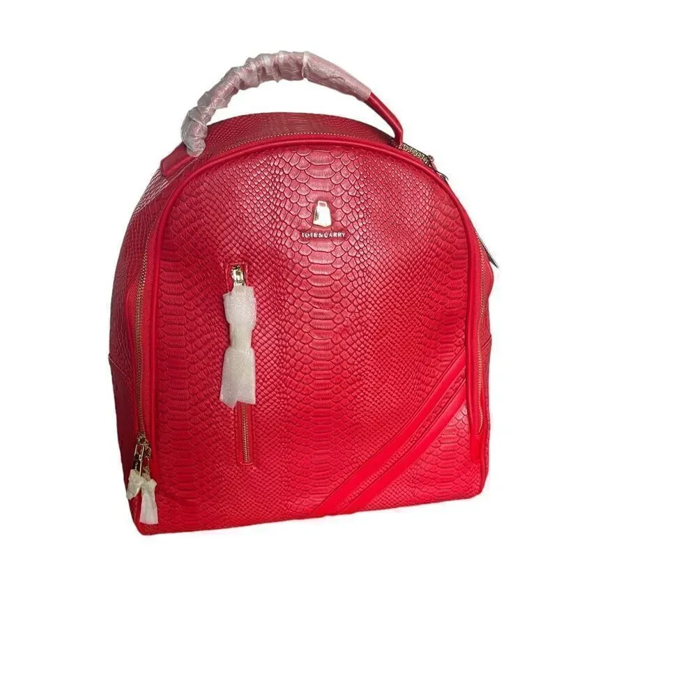 NWT Tote & Carry Red Faux Snake Skin Bag